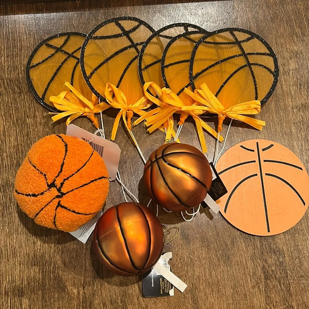 Homecoming 9 Assorted Basketball Mum & Garter Toppers & 6 basketball trinkets